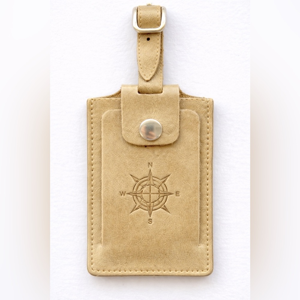 NEW Embossed Leather Luggage Tag - Gold